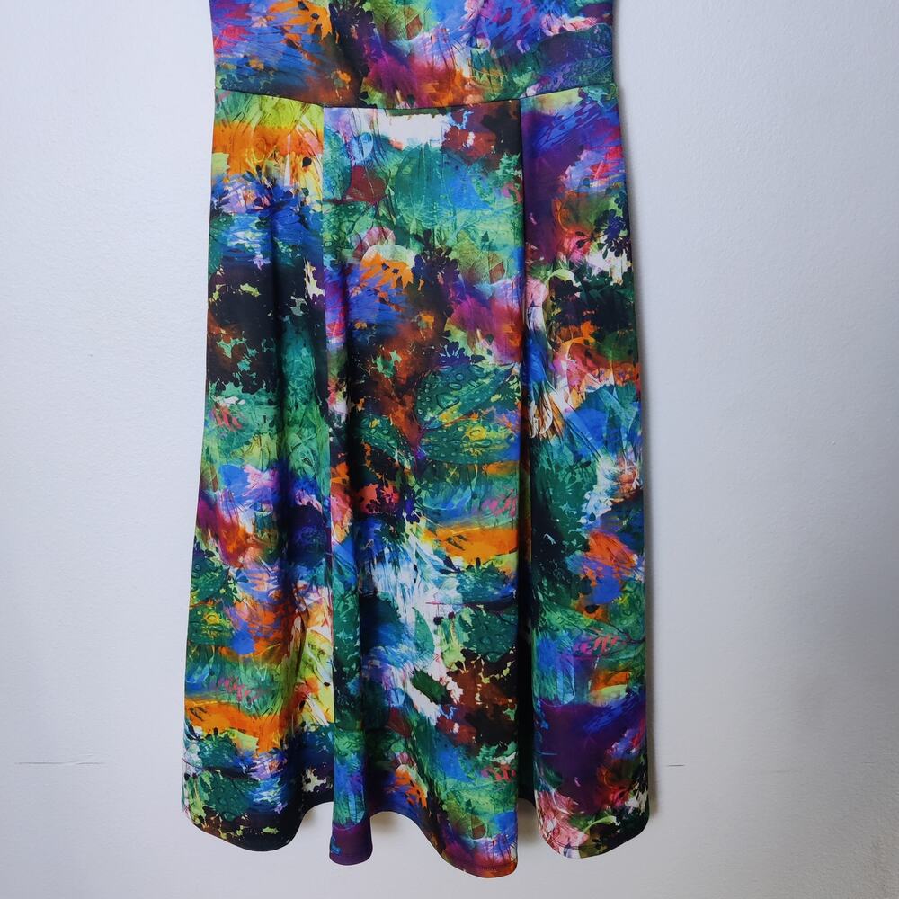 Betsey Johnson Colorful Watercolor Fit & Flare Sleeveless Artsy Midi Dress 6 - Picture 4 of 12